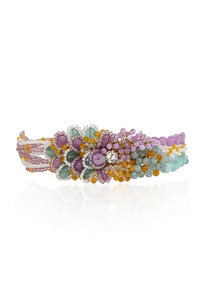 Gold Finish Multi-Colored Stone Floral Choker Necklace by House of D'oro at Pernia's Pop Up Shop