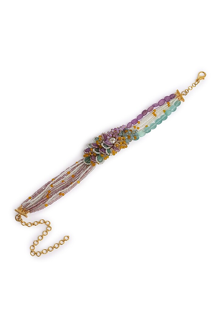 Gold Finish Multi-Colored Stone Floral Choker Necklace by House of D'oro at Pernia's Pop Up Shop