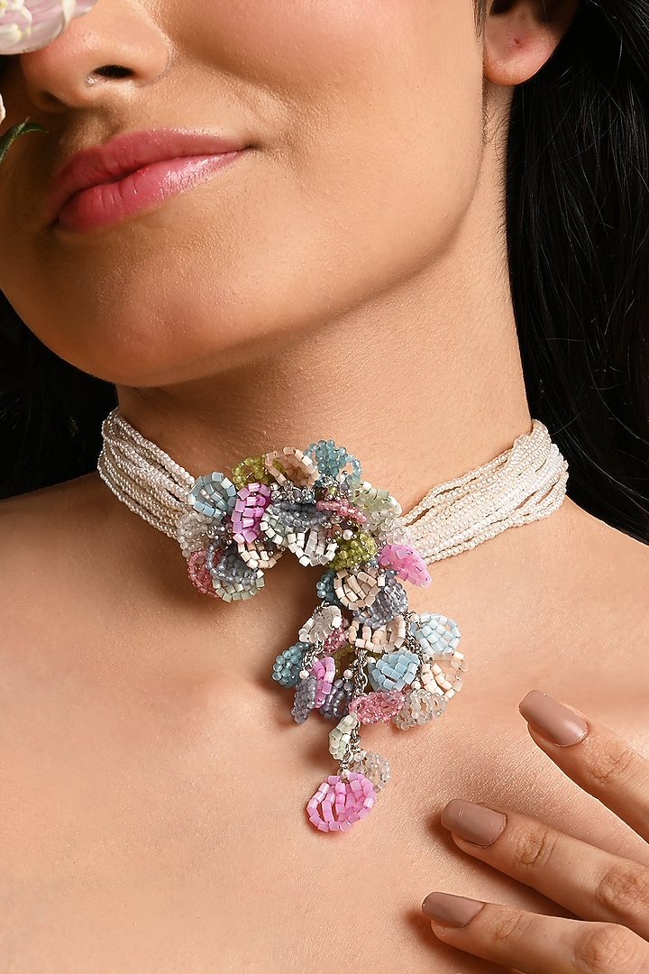 Gold Finish Multi-Colored Beaded Choker Necklace by House of D'oro at Pernia's Pop Up Shop