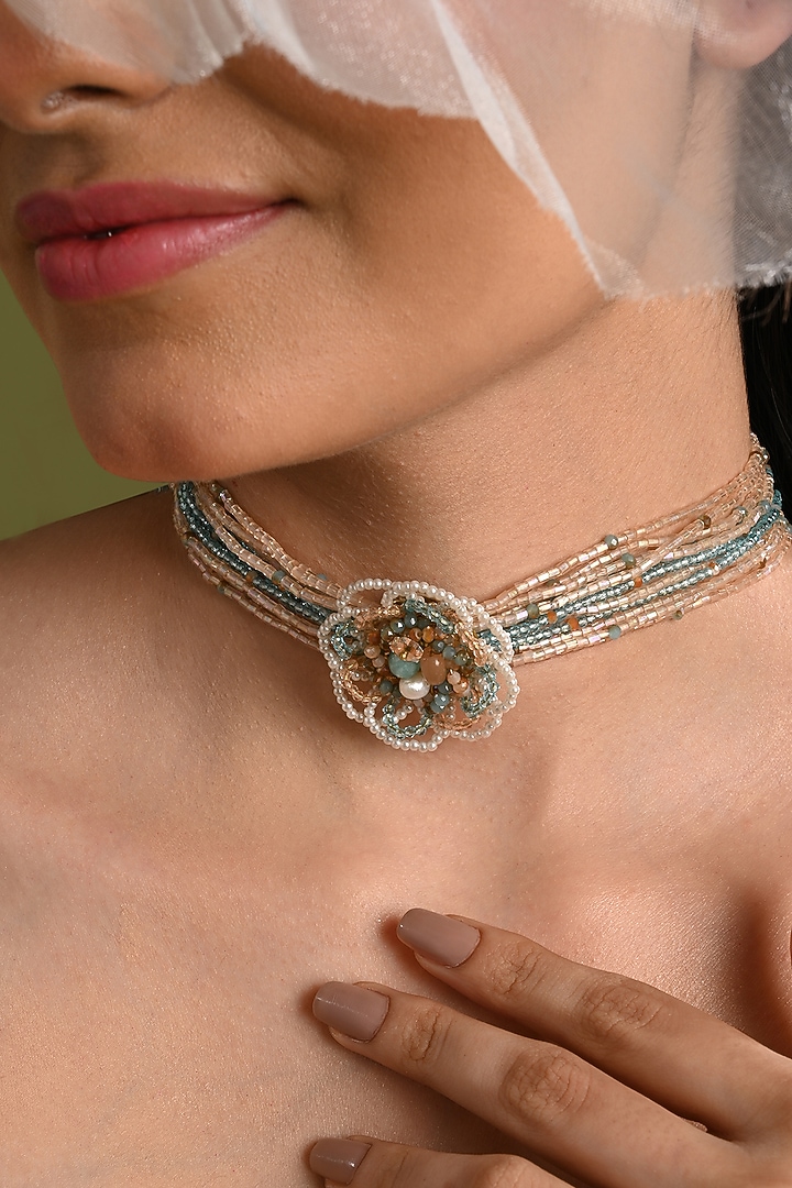 Gold Finish Multi-Colored Beaded Choker Necklace by House of D'oro at Pernia's Pop Up Shop