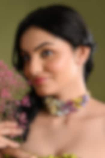 Gold Finish Multi-Colored Crystal Floral Choker Necklace by House of D'oro at Pernia's Pop Up Shop