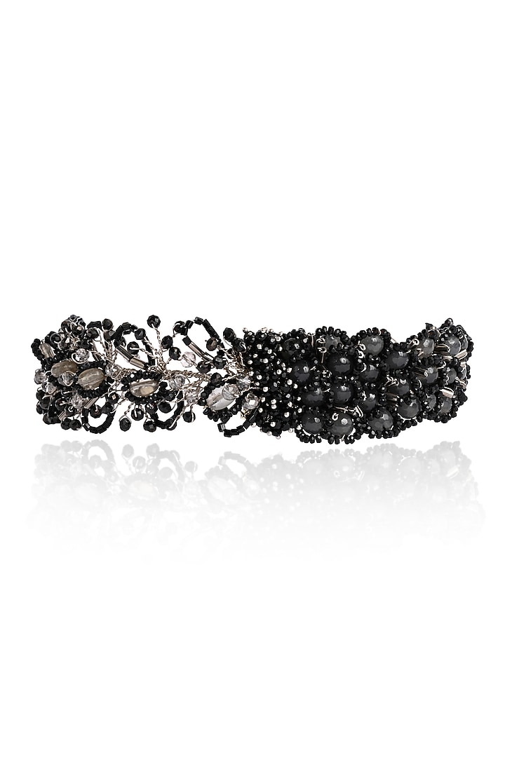Gold Finish Black Quartz Floral Choker Necklace by House of D'oro at Pernia's Pop Up Shop