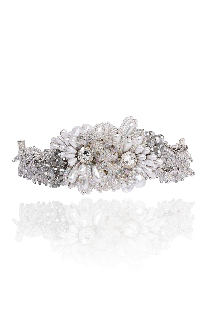 Silver Finish Pearl Floral Bracelet by House of D'oro at Pernia's Pop Up Shop