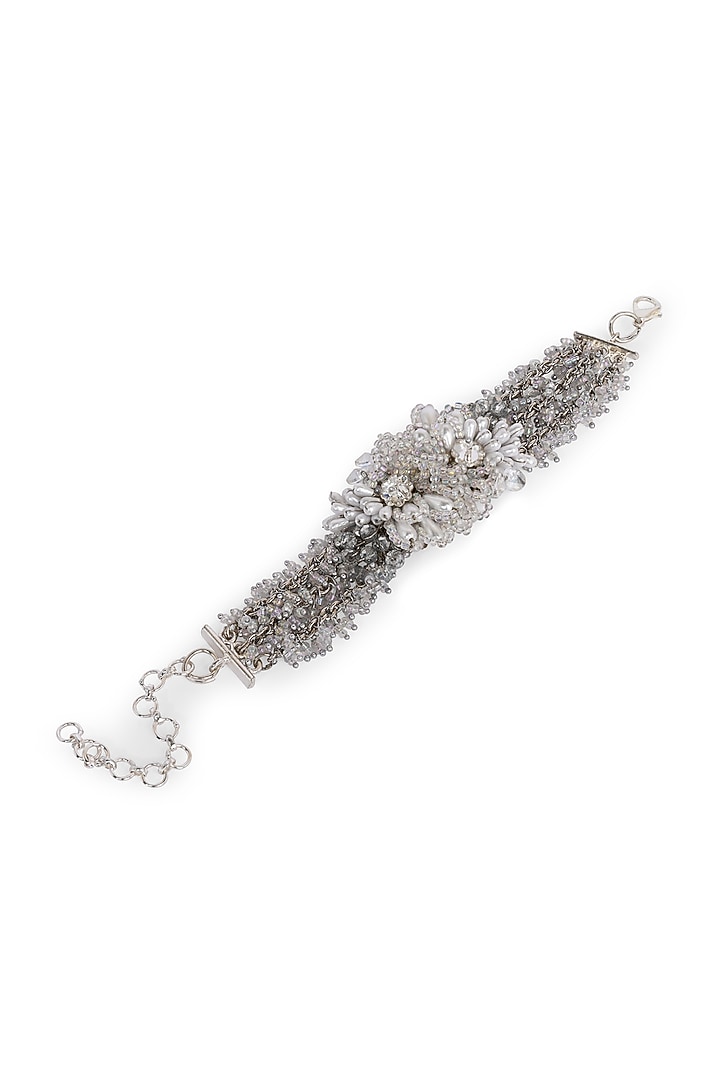 Silver Finish Pearl Floral Bracelet by House of D'oro at Pernia's Pop Up Shop