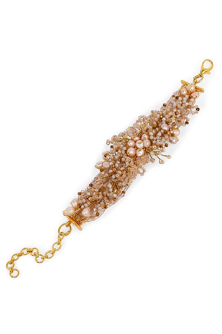 Gold Finish Freshwater Pearl Floral Bracelet by House of D'oro at Pernia's Pop Up Shop