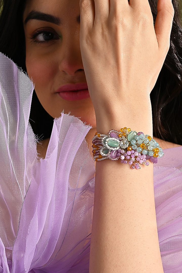 Gold Finish Multi-Colored Stone Bracelet by House of D'oro at Pernia's Pop Up Shop