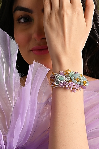 Gold Finish Multi-Colored Stone Bracelet by House of D'oro