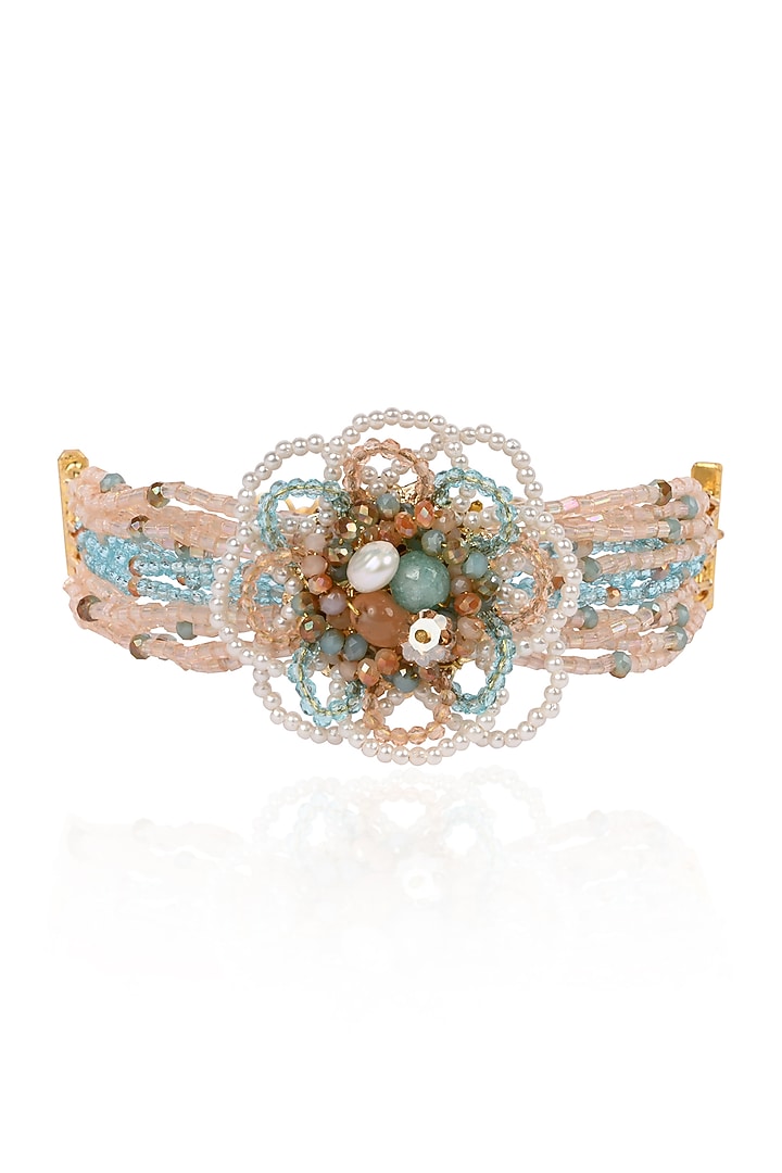 Gold Finish Multi-Colored Quartz & Pearl Floral Bracelet by House of D'oro at Pernia's Pop Up Shop