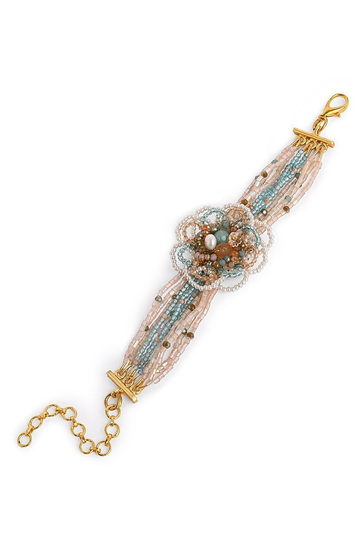 Gold Finish Multi-Colored Quartz & Pearl Floral Bracelet by House of D'oro at Pernia's Pop Up Shop