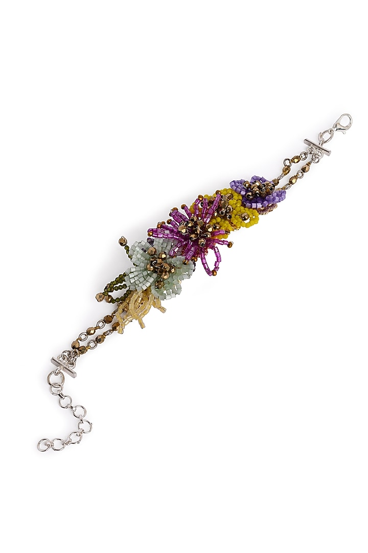 Gold Finish Multi-Colored Crystal Floral Bracelet by House of D'oro at Pernia's Pop Up Shop