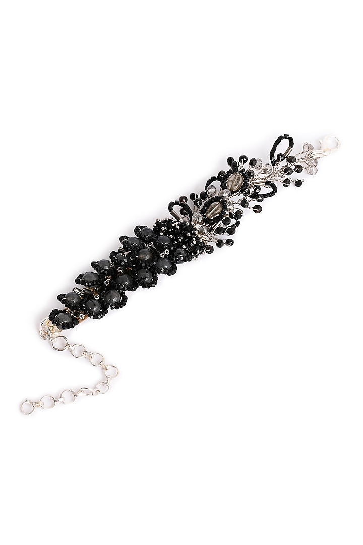 Gold Finish Black Quartz Floral Bracelet by House of D'oro at Pernia's Pop Up Shop