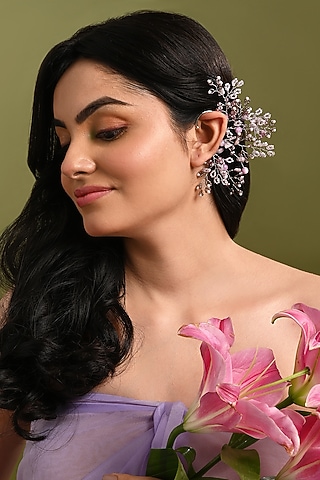 Gold Finish Lilac Beaded Ear Cuff by House of D'oro