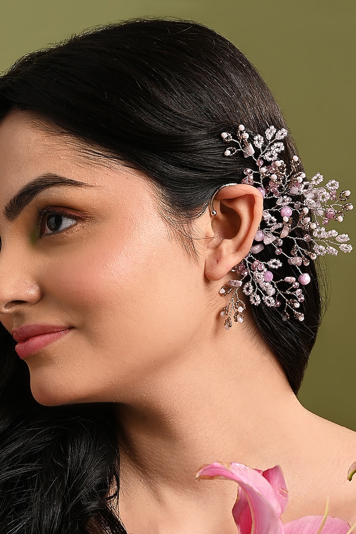 Gold Finish Lilac Beaded Ear Cuff by House of D'oro at Pernia's Pop Up Shop