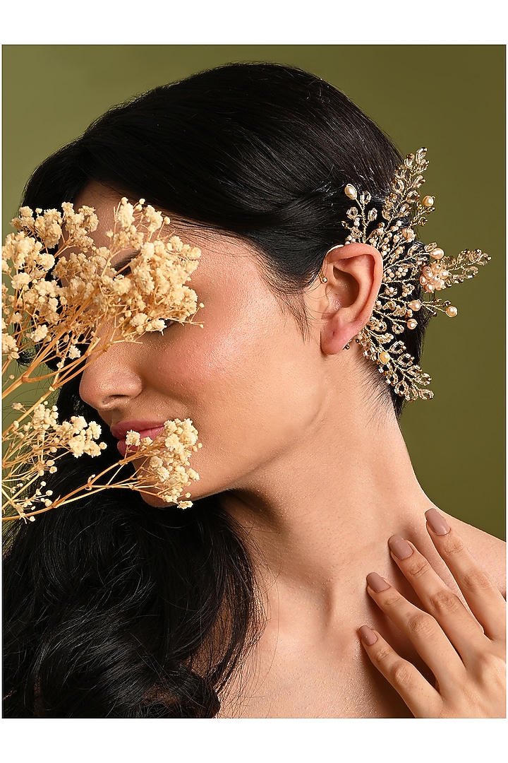 Gold Finish Freshwater Pearl Ear Cuff by House of D'oro at Pernia's Pop Up Shop