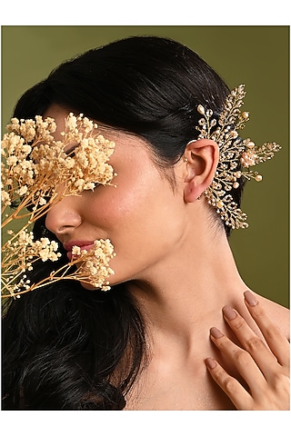 Gold Finish Freshwater Pearl Ear Cuff by House of D'oro