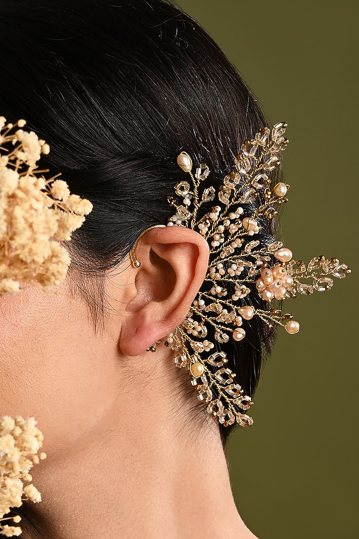 Gold Finish Freshwater Pearl Ear Cuff by House of D'oro at Pernia's Pop Up Shop