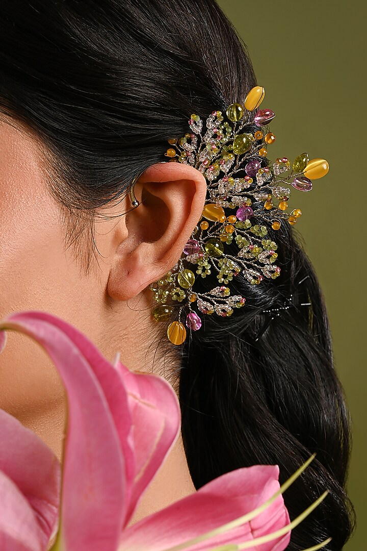Gold Finish Multi-Colored Stone Earcuff by House of D'oro at Pernia's Pop Up Shop