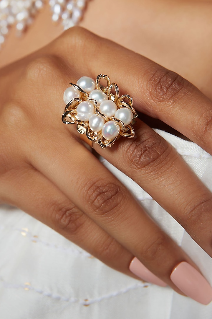 Gold Finish Shell Pearl Ring by House of D'oro