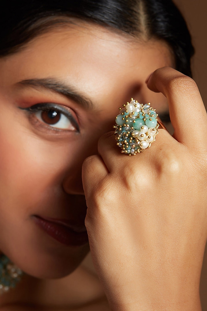 Gold Finish Turquoise Stone Ring by House of D'oro at Pernia's Pop Up Shop