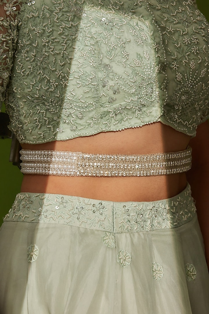 Silver Hand Embroidered Belt by House of D'oro