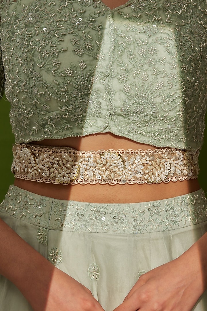 White Hand Embroidered Belt by House of D'oro