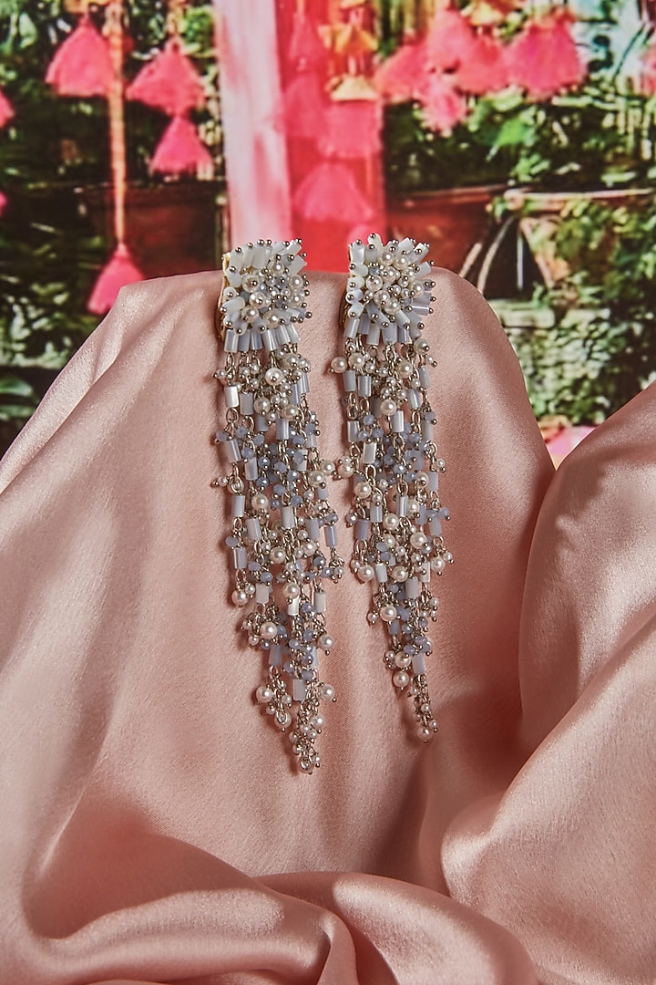 Silver Finish Mother Of Pearl Dangler Earrings by House of D'oro at Pernia's Pop Up Shop