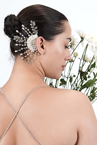 Gold Finish White Pearl Ear Cuff by House of D'oro