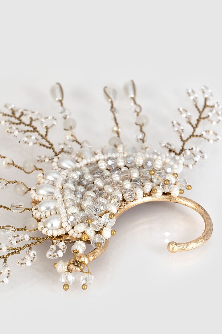 Gold Finish White Pearl Ear Cuff by House of D'oro at Pernia's Pop Up Shop