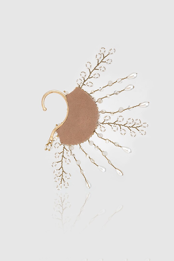 Gold Finish White Pearl Ear Cuff by House of D'oro at Pernia's Pop Up Shop