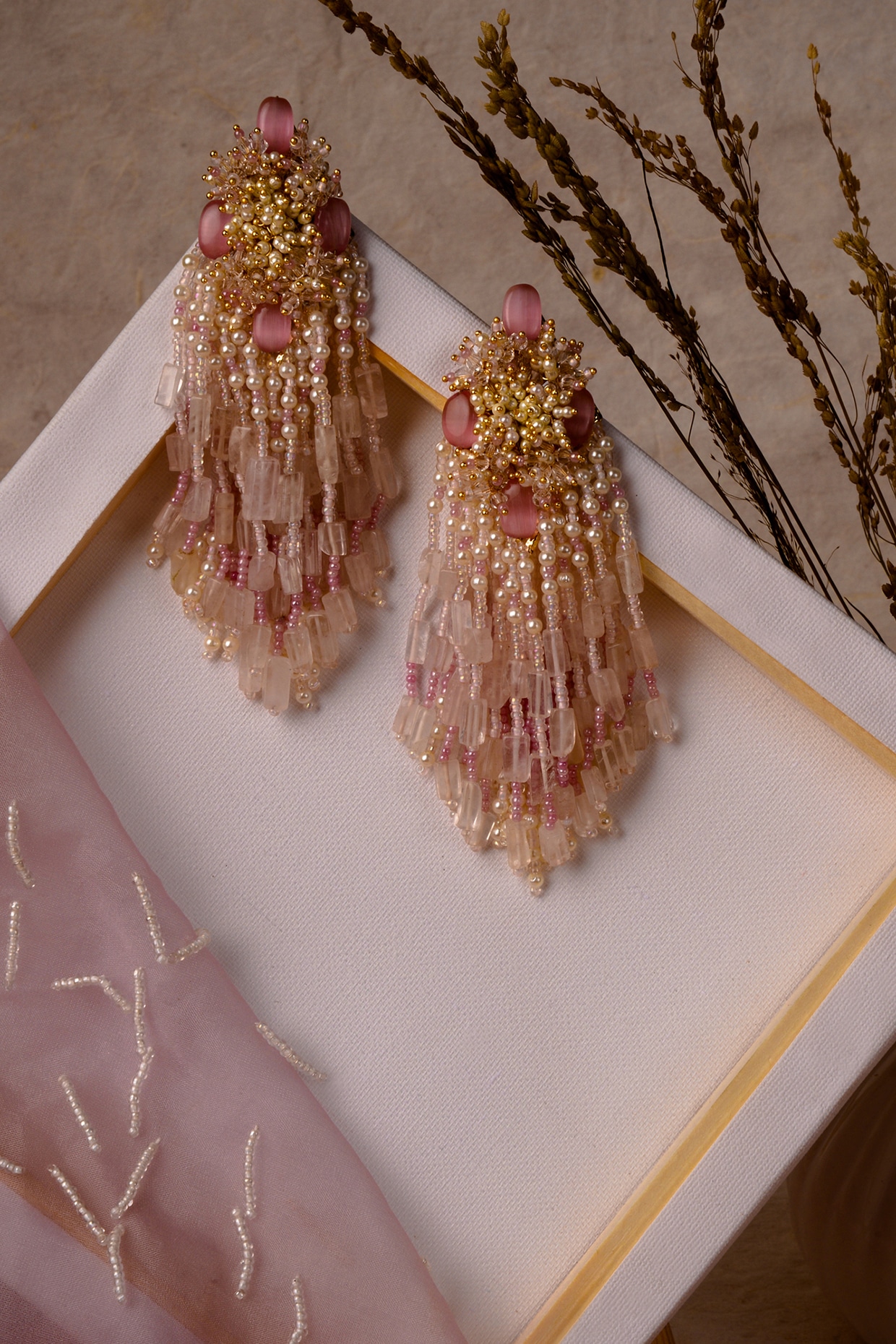 Baby Pink Stone Studded Intricate Oxidised Stud Earrings  StylishKudi