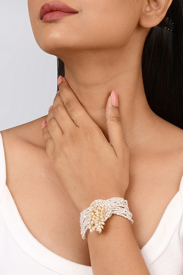 Gold Finish Pearl Crystal & Glass Bead Bracelet by House of D'oro at Pernia's Pop Up Shop