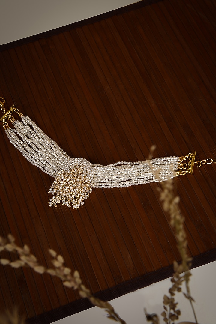 Gold Finish White & Beige Pearl Handcrafted Choker Necklace Set by House of D'oro at Pernia's Pop Up Shop