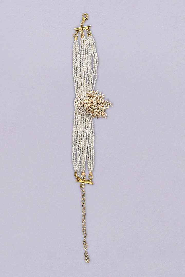 Gold Finish White & Beige Pearl Handcrafted Choker Necklace Set by House of D'oro at Pernia's Pop Up Shop