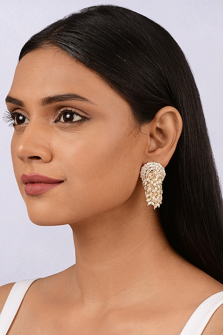 Gold & White Pearl Stud Earrings by House of D'oro at Pernia's Pop Up Shop