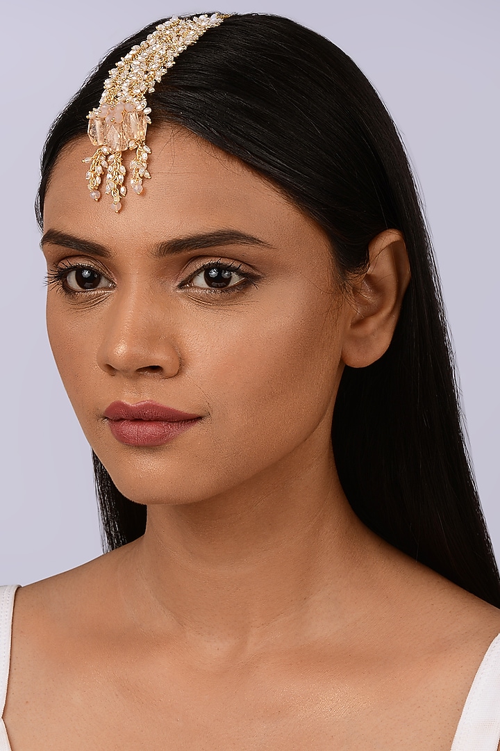 Gold Finish Pearl Mathapatti by House of D'oro at Pernia's Pop Up Shop