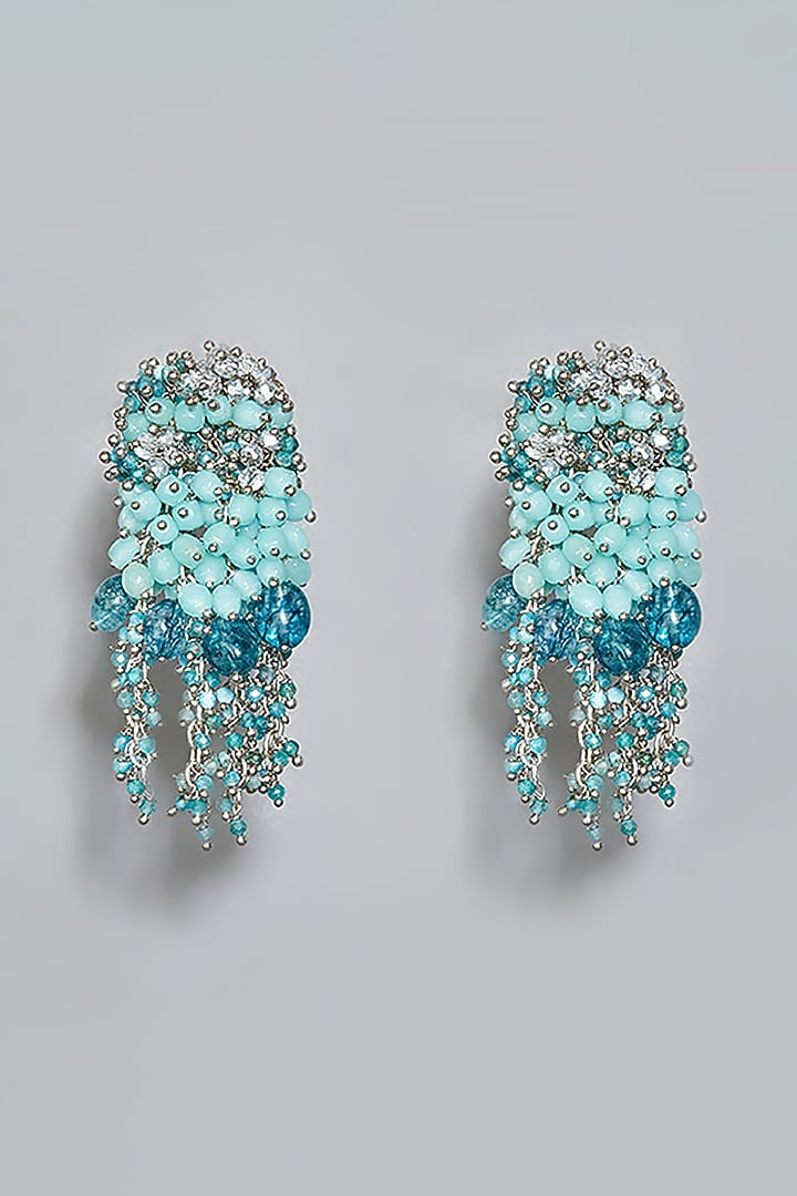 Silver Finish Handcrafted Turquoise Earrings by House of D'oro at Pernia's Pop Up Shop