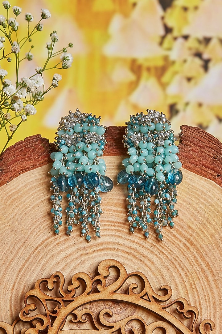 Silver Finish Handcrafted Turquoise Earrings by House of D'oro at Pernia's Pop Up Shop
