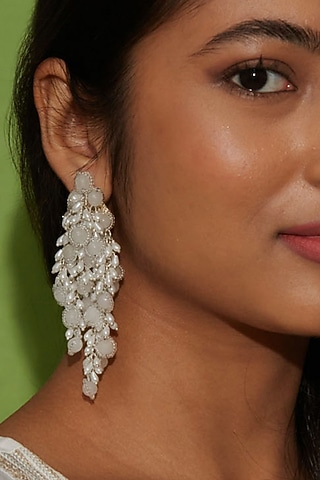 Silver Finish Mother Of Pearl Dangler Earrings by House of D'oro