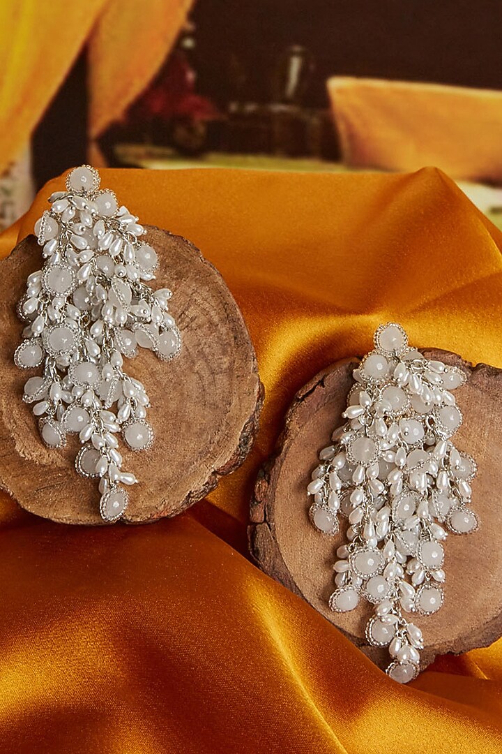 Silver Finish Mother Of Pearl Dangler Earrings by House of D'oro at Pernia's Pop Up Shop