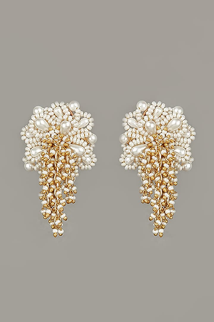 Gold Finish Pearl Stud Earrings by House of D'oro at Pernia's Pop Up Shop