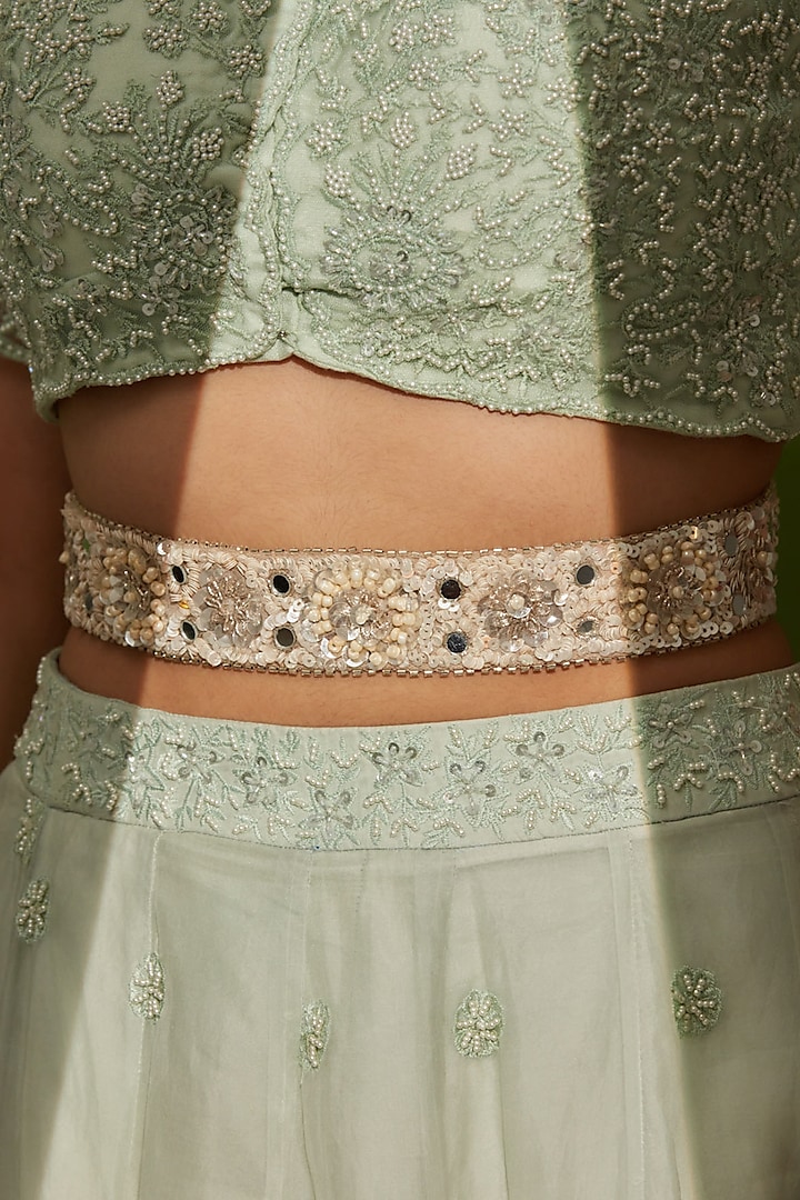 Cream Hand Embroidered Belt by House of D'oro