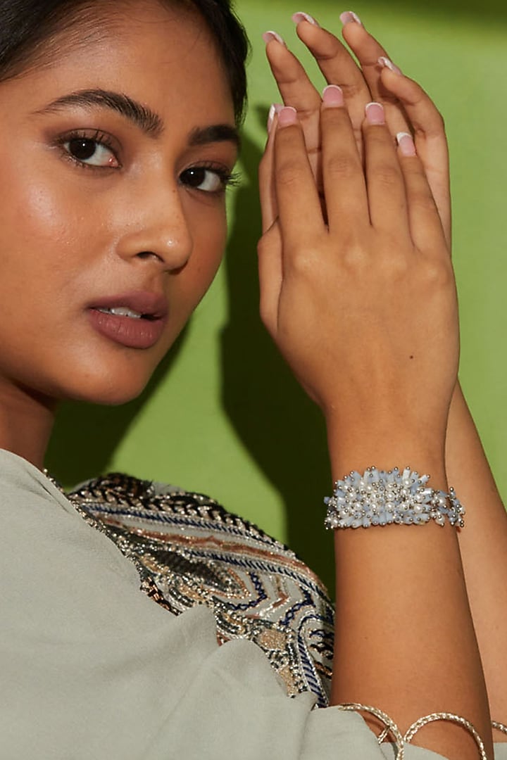 White Finish Mother Of Pearl Bracelet by House of D'oro at Pernia's Pop Up Shop