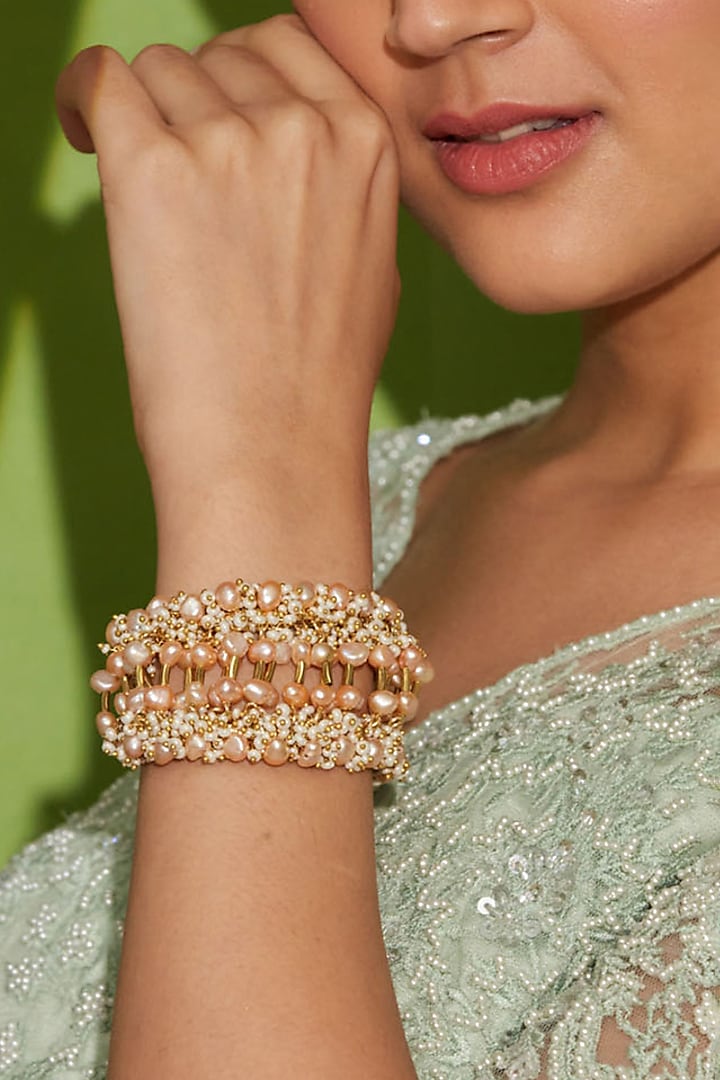 Gold Finish Pearls Split Bracelet by House of D'oro
