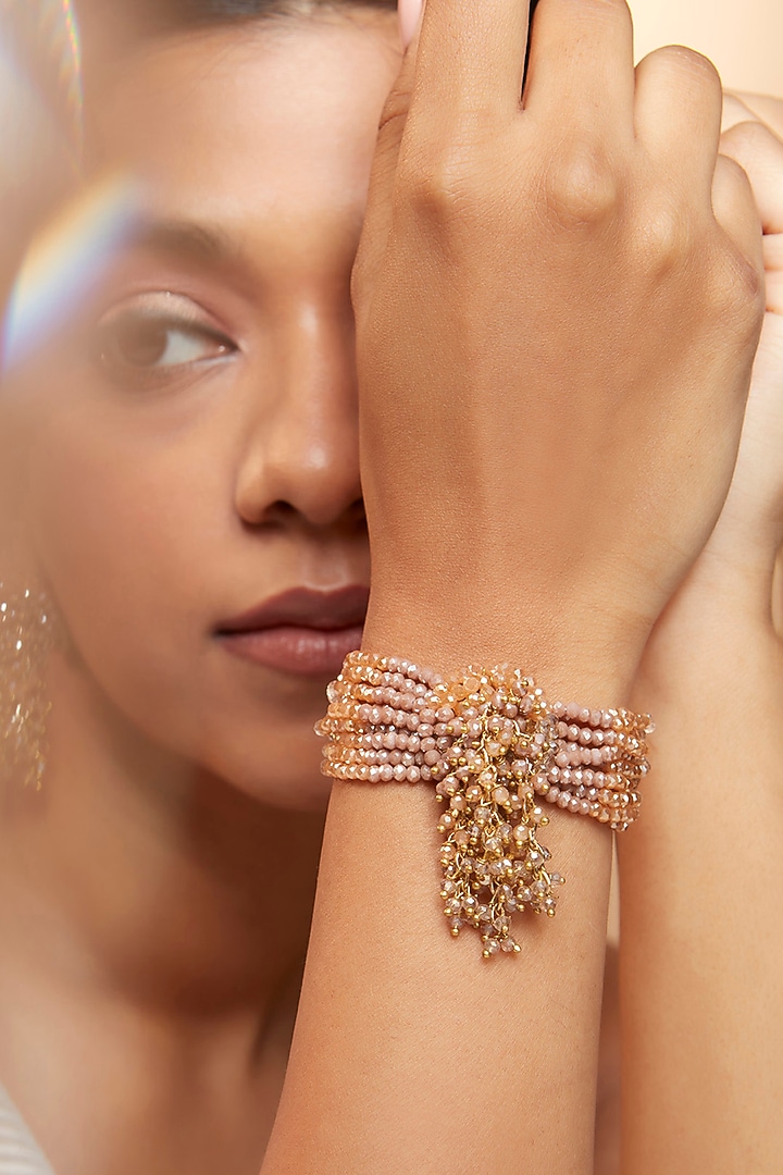 Gold Finish Pearls & Crystal Bracelet by House of D'oro at Pernia's Pop Up Shop