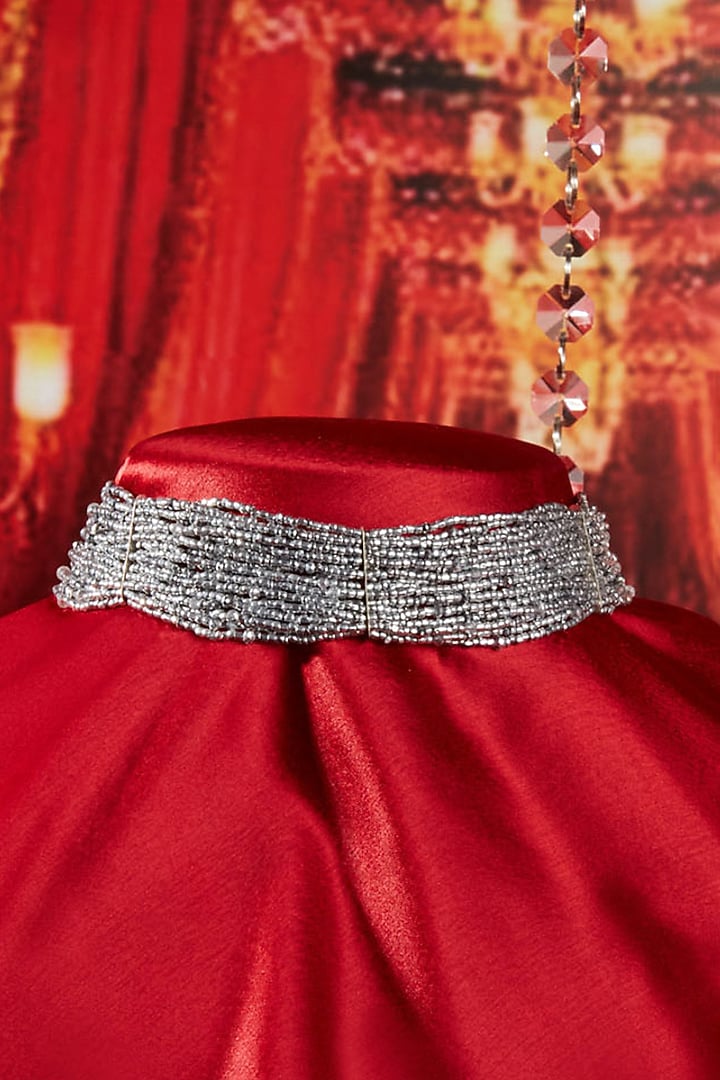 Silver Finish Crystal & Beads Choker Necklace by House of D'oro at Pernia's Pop Up Shop