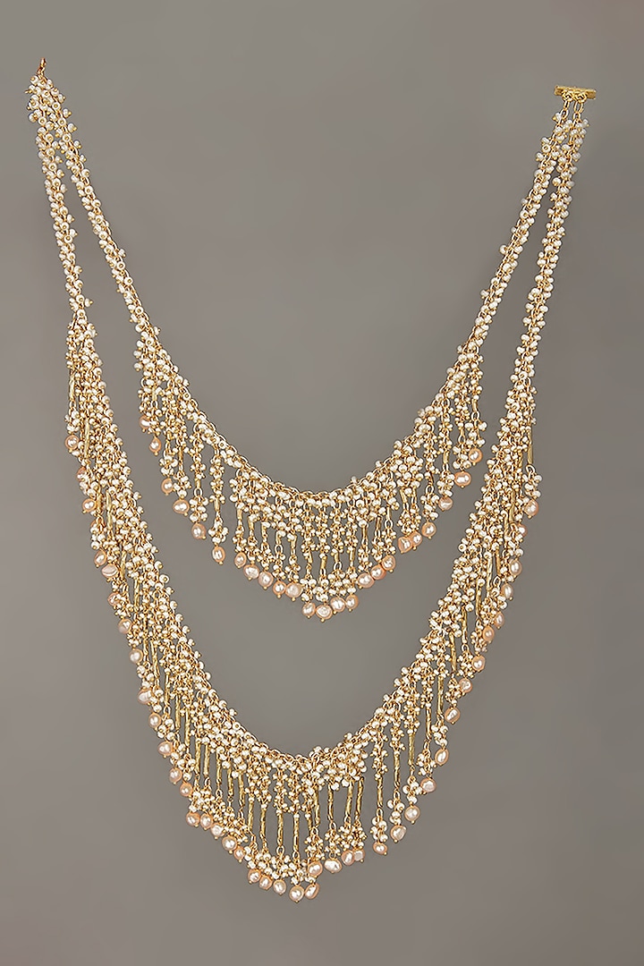 Gold Finish Pearls & Beads Layered Necklace by House of D'oro