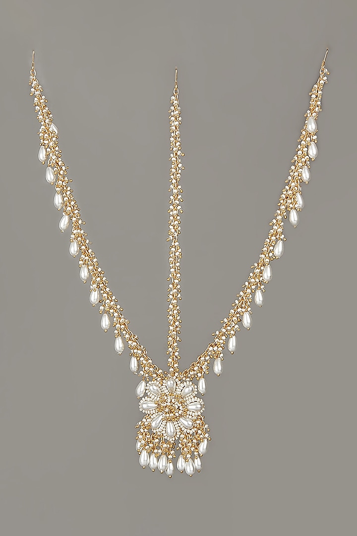 Gold Finish Handcrafted Pearls & Beads Maang Tikka by House of D'oro at Pernia's Pop Up Shop