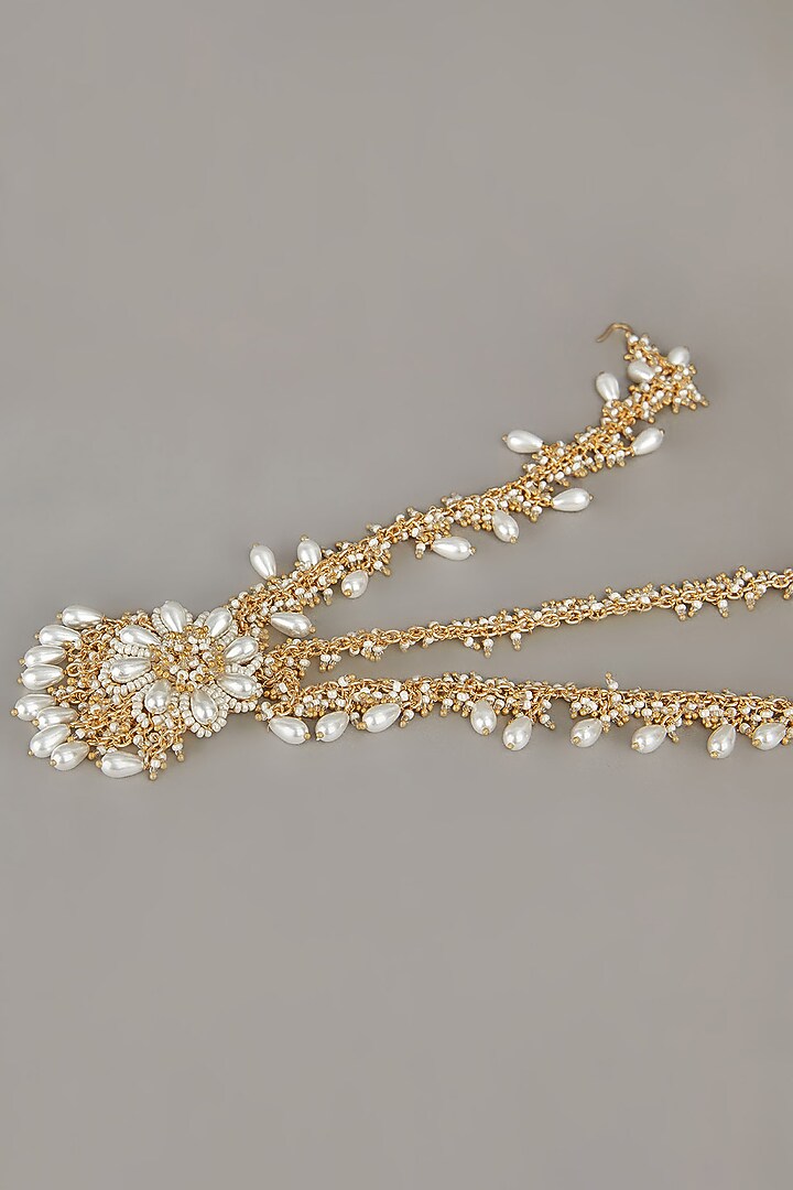 Gold Finish Handcrafted Pearls & Beads Maang Tikka by House of D'oro at Pernia's Pop Up Shop