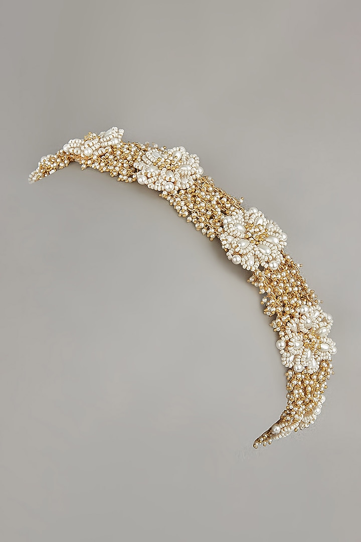 Gold Finish Pearls & Beads Maang Tikka by House of D'oro at Pernia's Pop Up Shop