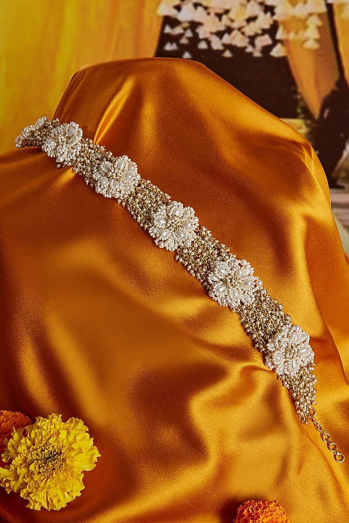 Gold Finish Pearls & Beads Maang Tikka by House of D'oro at Pernia's Pop Up Shop
